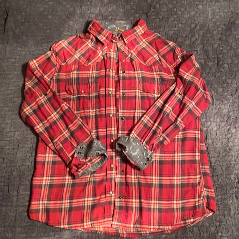 Jachs Girlfriend Flannel. Size Large. Pearl snap.
